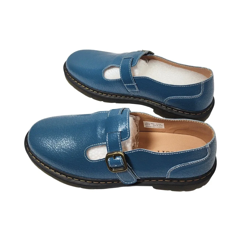 Svprsofi Blue Crackle Patent Mary Jane T-Strap Lug Sole Shoes 1105 Mens 10.5 US